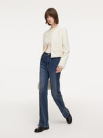 Tweed Round Neck Frayed Hem Women Cropped Jacket GOELIA