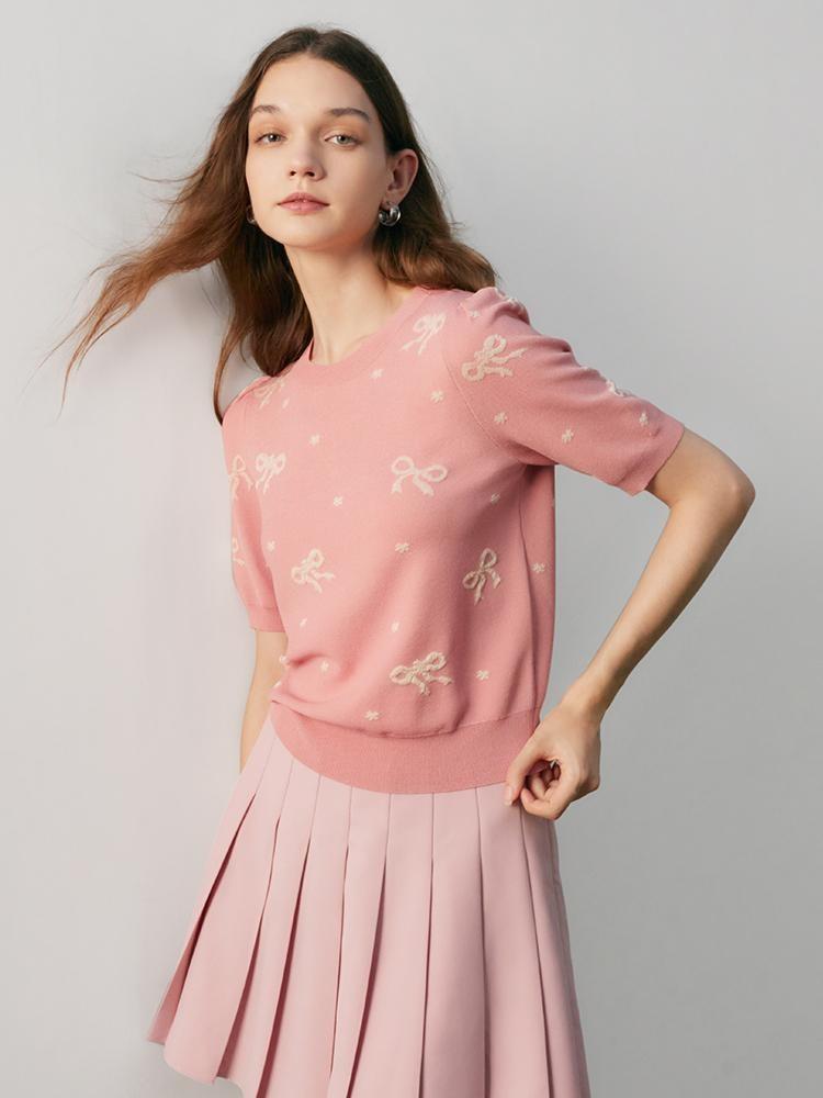 Pink Jacquard Knitted Sweater GOELIA