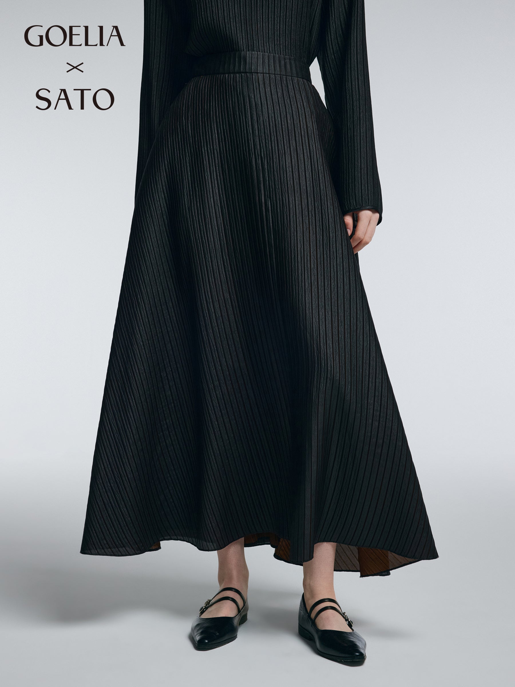 14MM Gambiered Canton Gauze Women Textured Stretch A-Line Skirt GOELIA