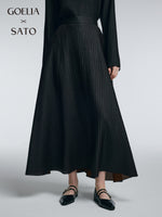 14MM Gambiered Canton Gauze Women Textured Stretch A-Line Skirt GOELIA
