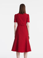 Jacquard Square Neck Single-Breasted Women Midi Dress With Belt GOELIA