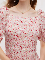 Floral Print Side Slit Women Ruched Sleeve Maxi Dress GOELIA