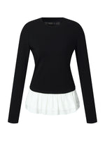 Ruffle Hem Long Sleeve Women Knit T-Shirt GOELIA