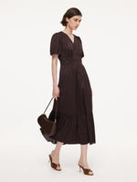 Cotton Blend V-Neck Women A-Line Tiered Maxi Dress GOELIA