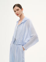 Tencel Acetate Linen Blend Women Zip-Up Hooded Cropped Jacket GOELIA
