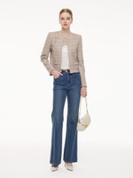Wool Blend Textured Tweed Frayed Hem Women Jacket GOELIA