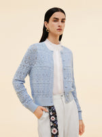 Cotton Openwork Women Round Neck Cardigan GOELIA