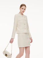 Wool Blend Tweed Fringe Trim Women Jacket GOELIA