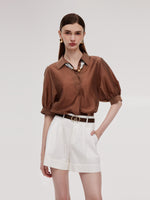 Tencel Blend Loose Fit Women Blouse With Silk Scarf GOELIA