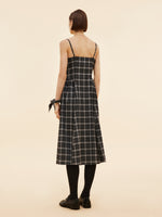 Black And Grey Plaid Women Strap Midi Dress GOELIA