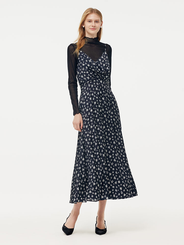 Floral Print Strap Maxi Dress And Knit Top Two-Piece Set GOELIA