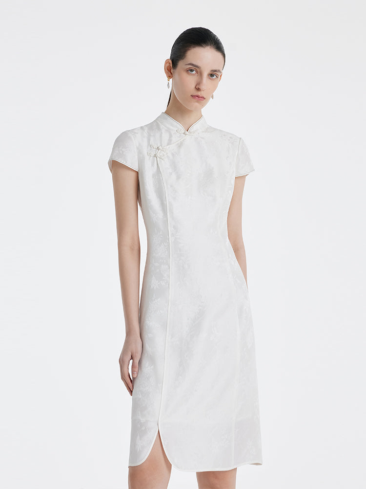 19 Momme Mulberry Silk Women Qipao Midi Dress GOELIA