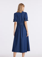 Gathered Waist Denim Women Midi Dress GOELIA