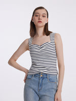 Striped Knitted Camisole With Detachable Bra Pads GOELIA