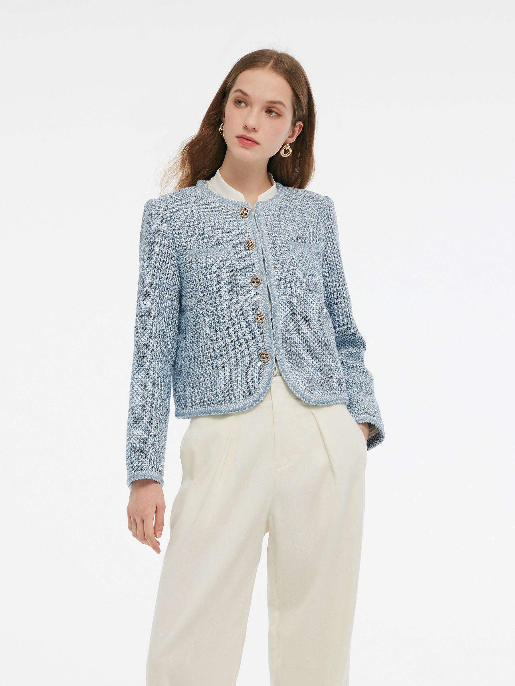 Single-Breasted Round Neck Women Jacket GOELIA