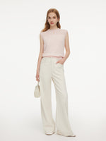 Jacquard Cut Out Neckline Women Ruffle Knit Tank Top GOELIA