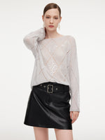 Lyocell Wool Cashmere Blend Sequins Women Open-Knit Sweater GOELIA