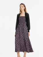 Bowknot Printed Spaghetti Strap Maxi Dress And Knitted Cardigan Two-Piece Set With Scrunchie GOELIA