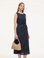 100% Linen Side Tie Women Sleeveless Maxi Dress GOELIA