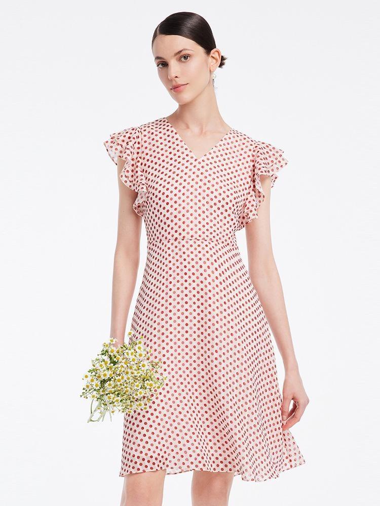 Polka Dots Ruffle Sleeve Midi Dress GOELIA