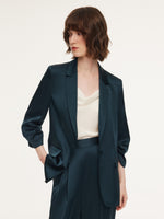Triacetate Blend Ruched Sleeve Women Blazer GOELIA