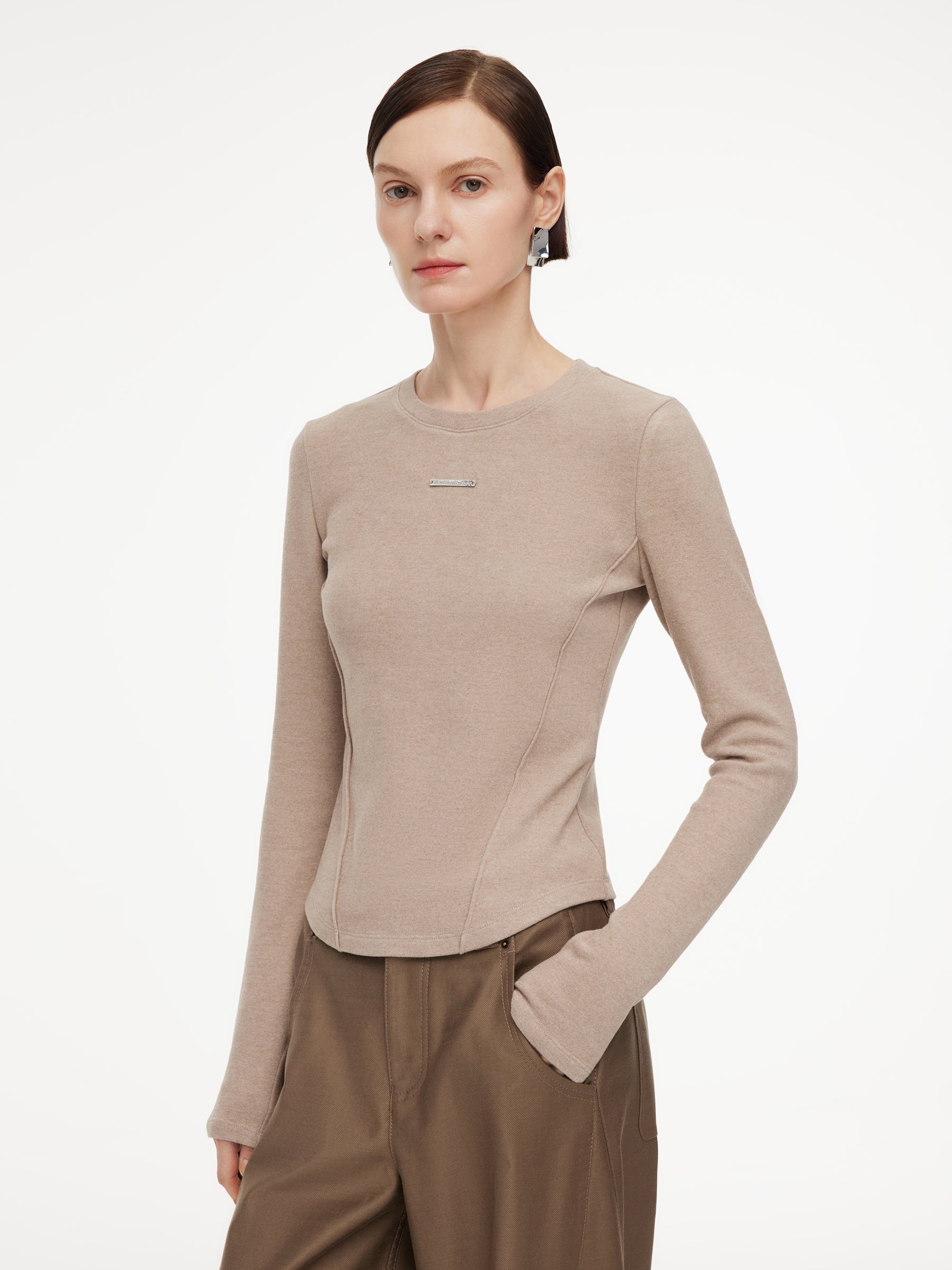 Stretch Round Neck Women Long Sleeve T-Shirt GOELIA
