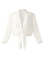 10MM Mulberry Silk 3/4 Sleeve Women Front Knot Shirt GOELIA