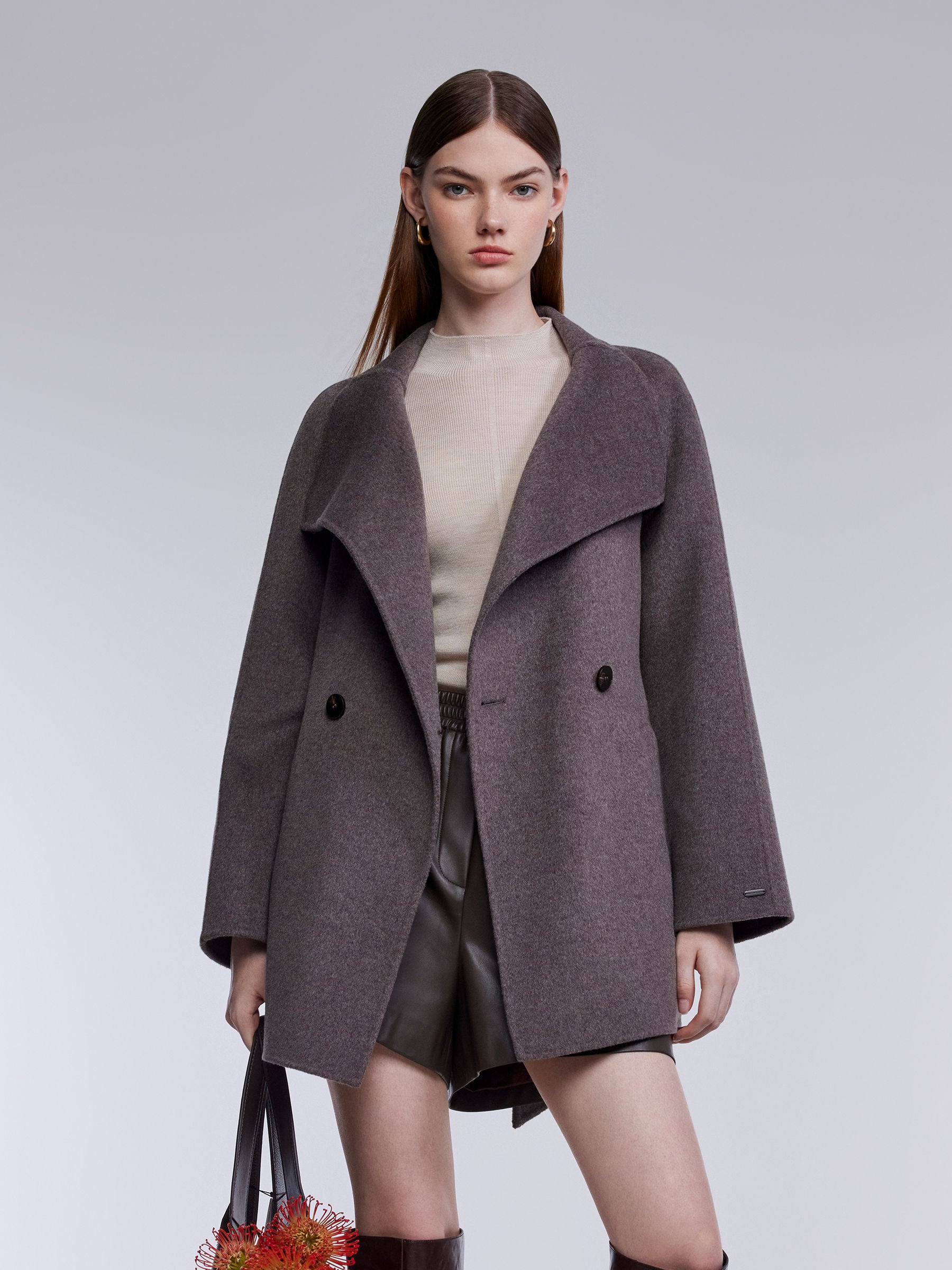 Wool Cashmere Blend Double-Faced Women Wrap Coat GOELIA