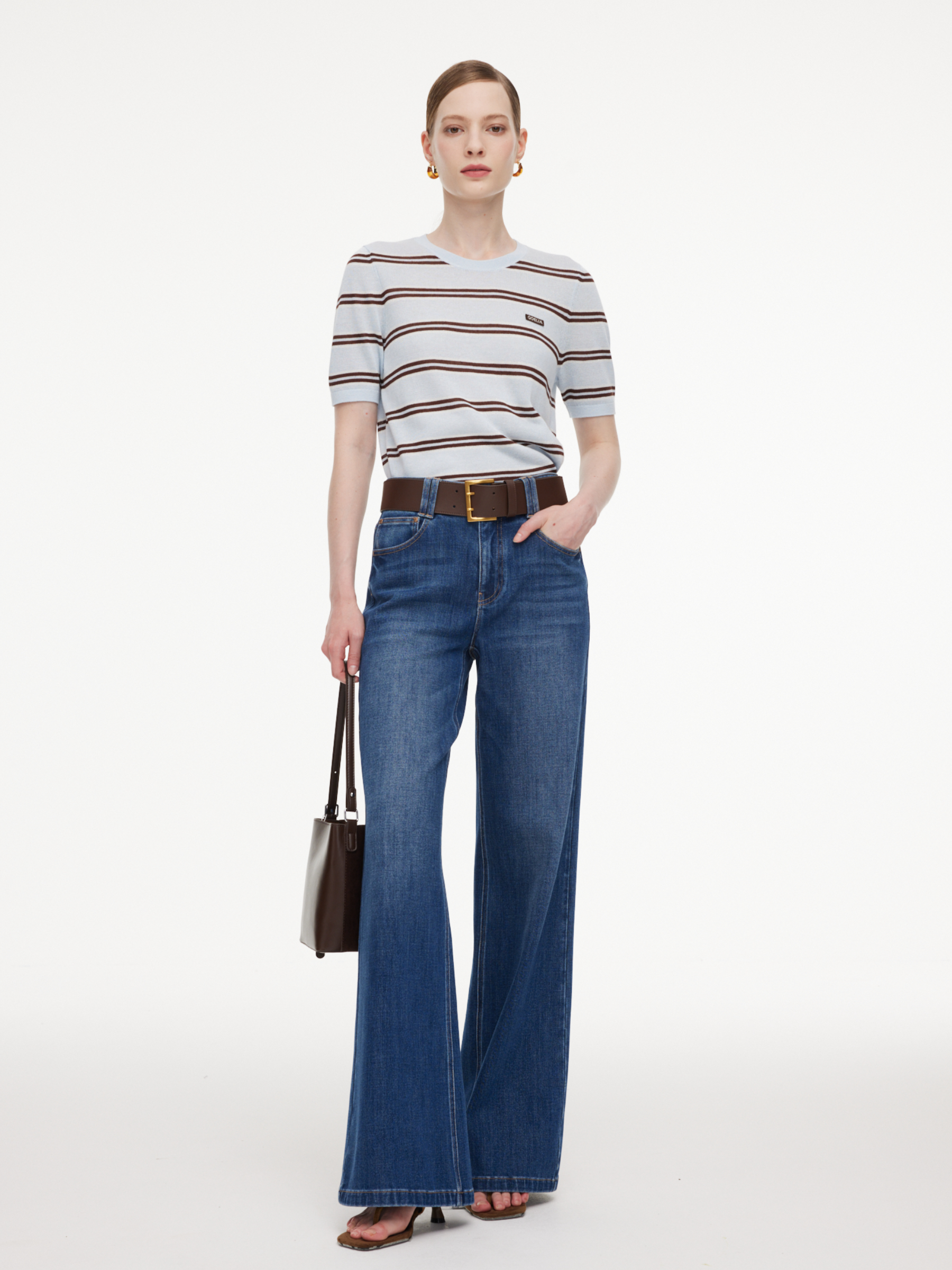 [Preview] Crew Neck Stripe Women T-Shirt GOELIA