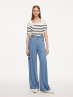 [Preview] 100% Lyocell Denim Women Straight Leg Jeans With Belt GOELIA