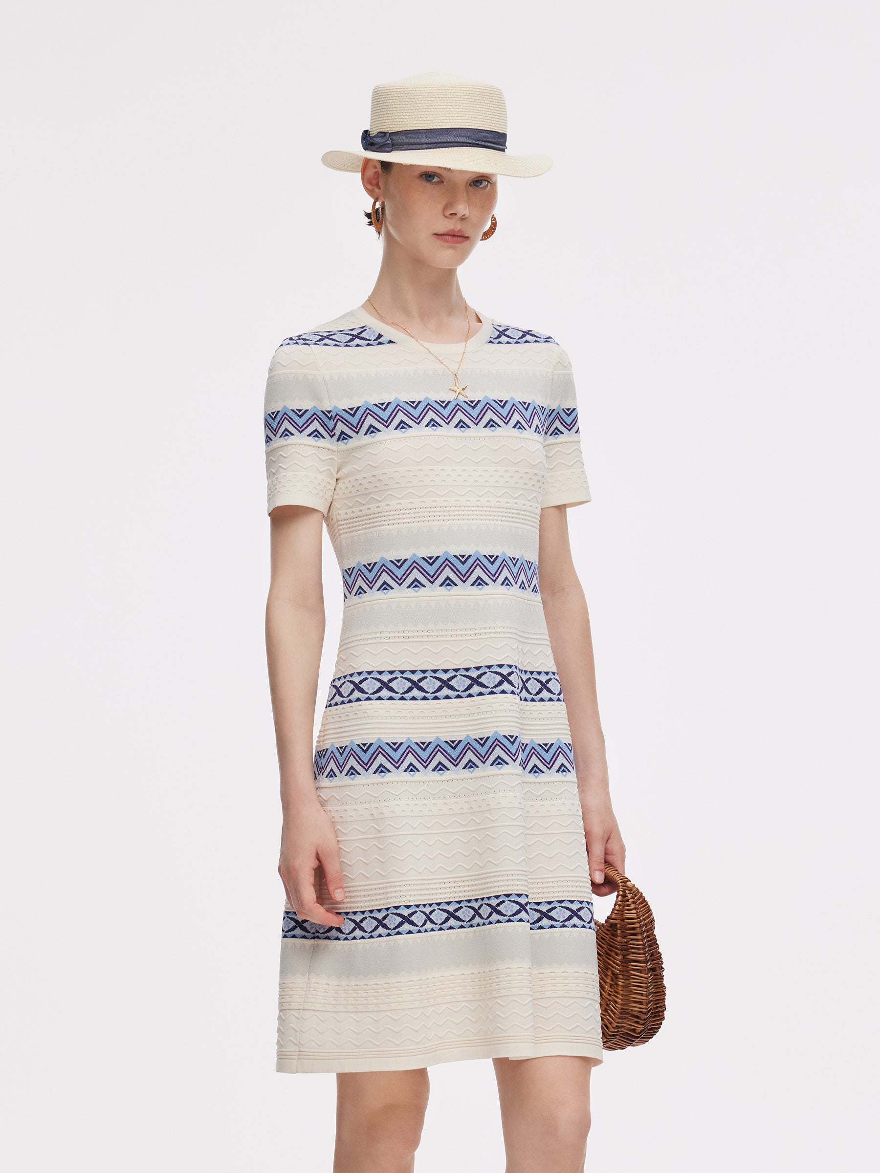 Multicolored Jacquard Women Knit Mini Dress GOELIA