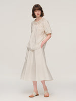 100% Cotton Ruffle Round Neck Top And A-Line Skirt Two-Piece Set GOELIA