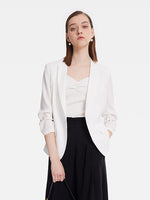 Triacetate Gathered Waist Ruched Sleeves Women Blazer GOELIA