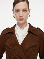 Faux Suede Straight Fit Women Belted Trench Coat GOELIA