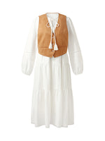 Faux Suede Vest And Maxi Dress Two-Piece Set GOELIA