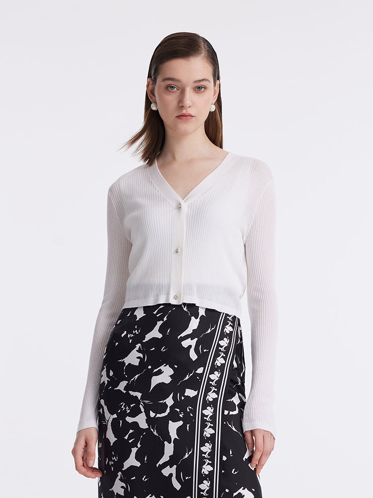 Tencel-Silk Blend Knitted V-Neck Women Cardigan GOELIA