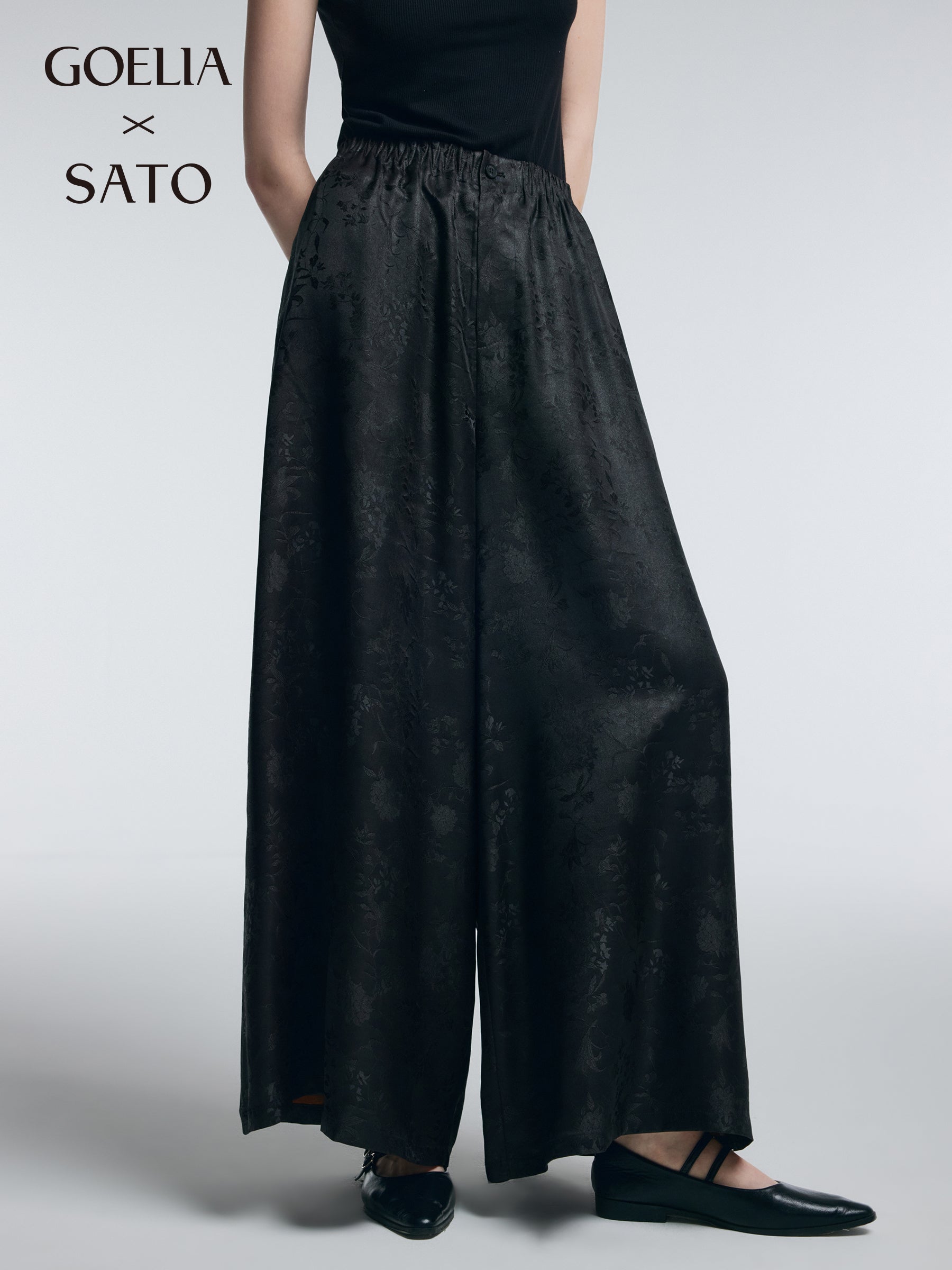 19MM Gambiered Canton Gauze Women Jacquard Straight Leg Pants GOELIA