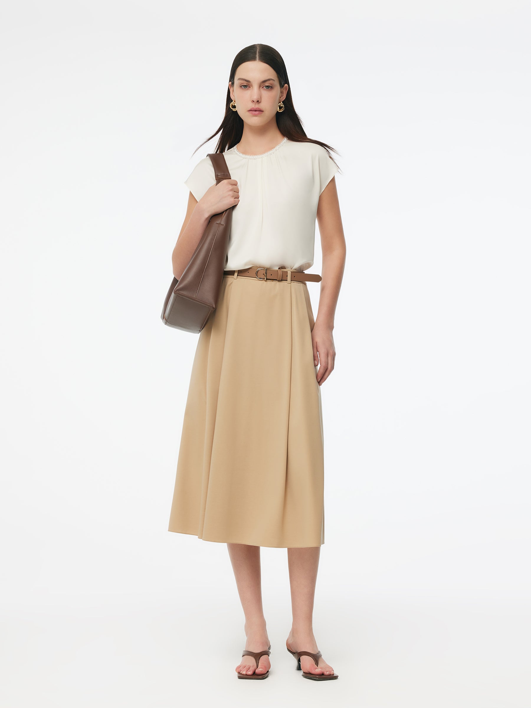 22MM Mulberry Silk Beaded Neck Women Top GOELIA