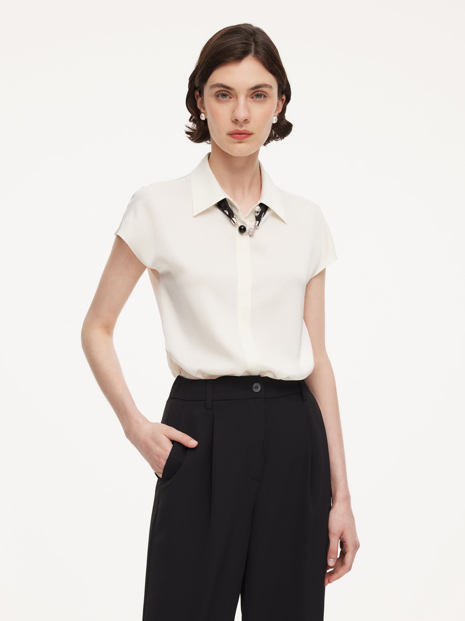 22MM Mulberry Silk Women Shirt With Silk Scarf GOELIA