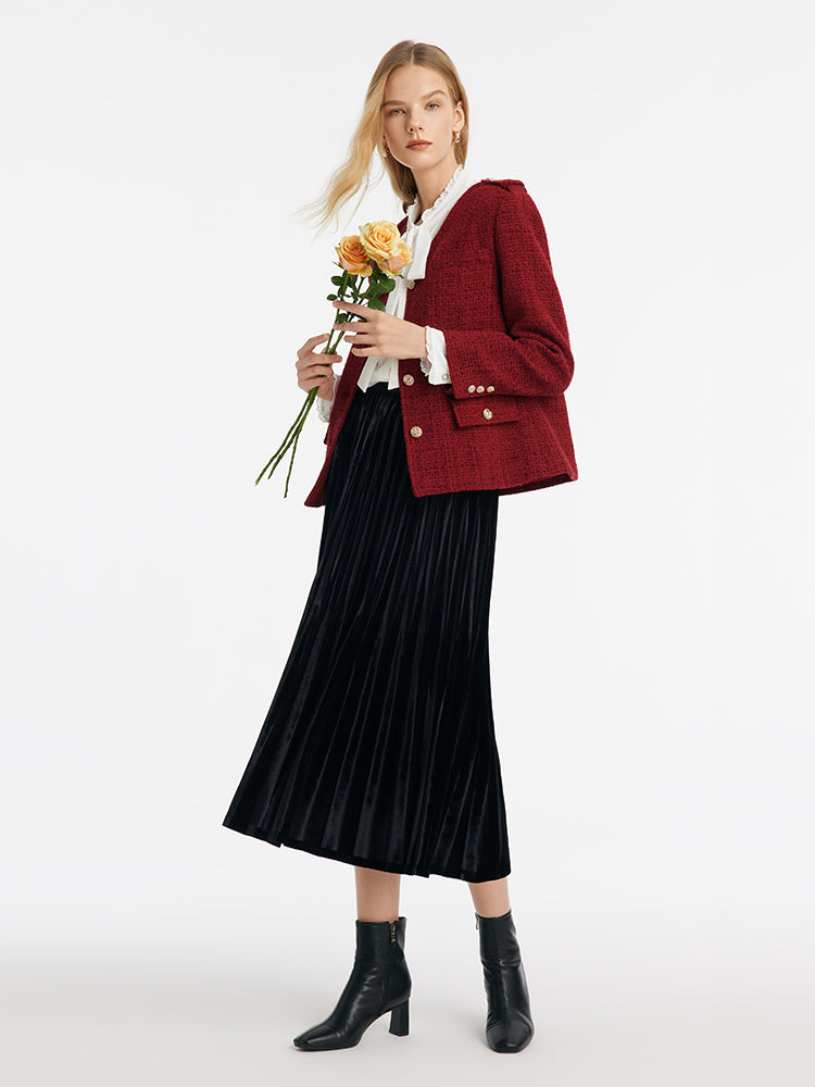 V-Neck Single-Breasted Tweed Women Jacket GOELIA