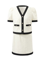 Contrast Trim Embroidered Top And Skirt Two-Piece Set GOELIA