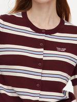 Tencel Blend Multicolored Stripe Letter Embroidered Women Cardigan GOELIA