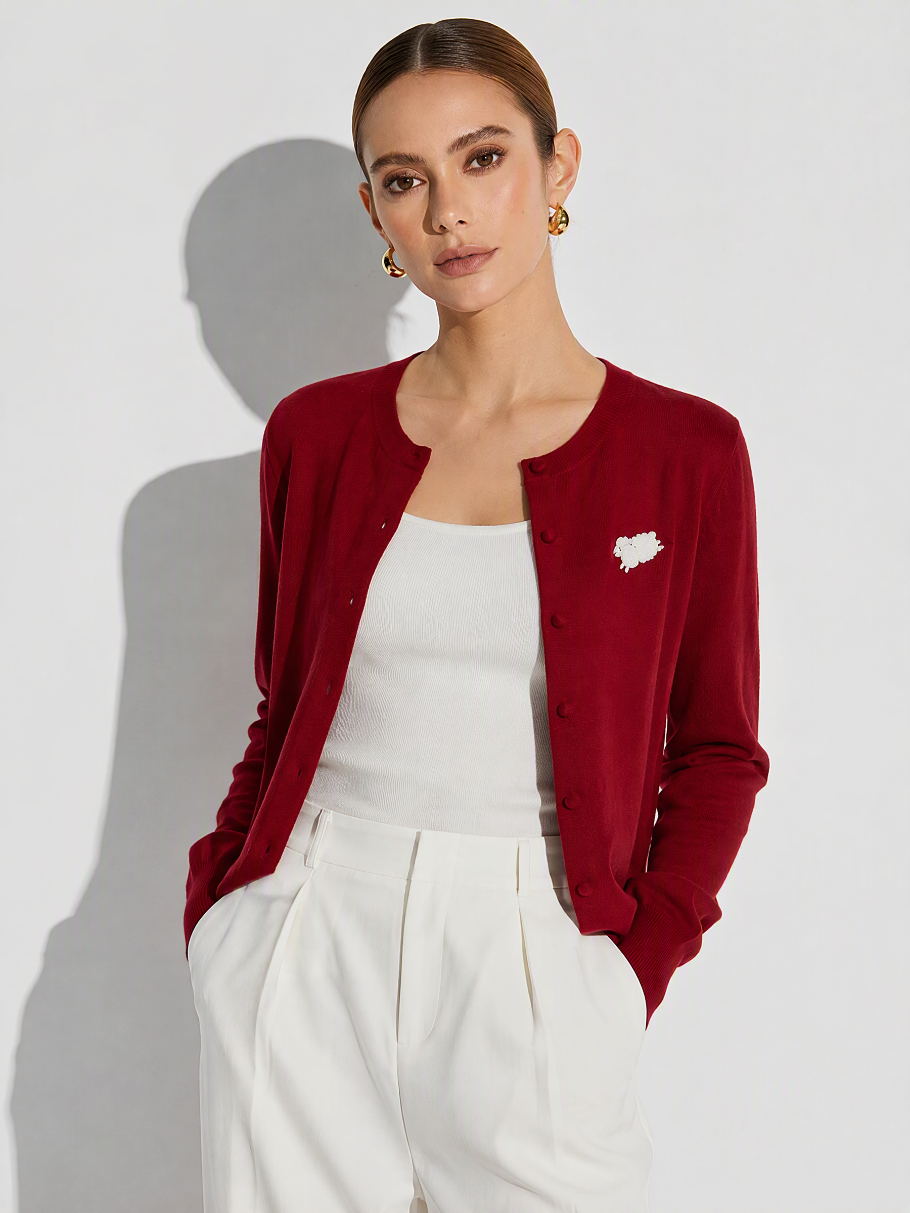 100% Wool Sheep Embroidered Women Cardigan GOELIA