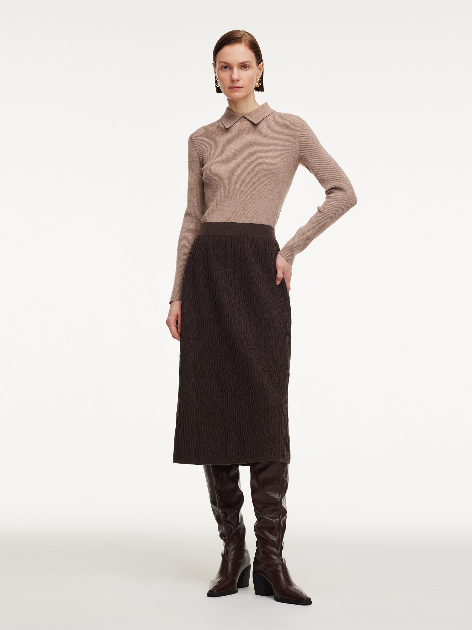 Ribbed Knitted Column Women Skirt GOELIA