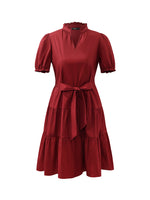 Puff Sleeves Tiered Women Mini Dress With Belt GOELIA