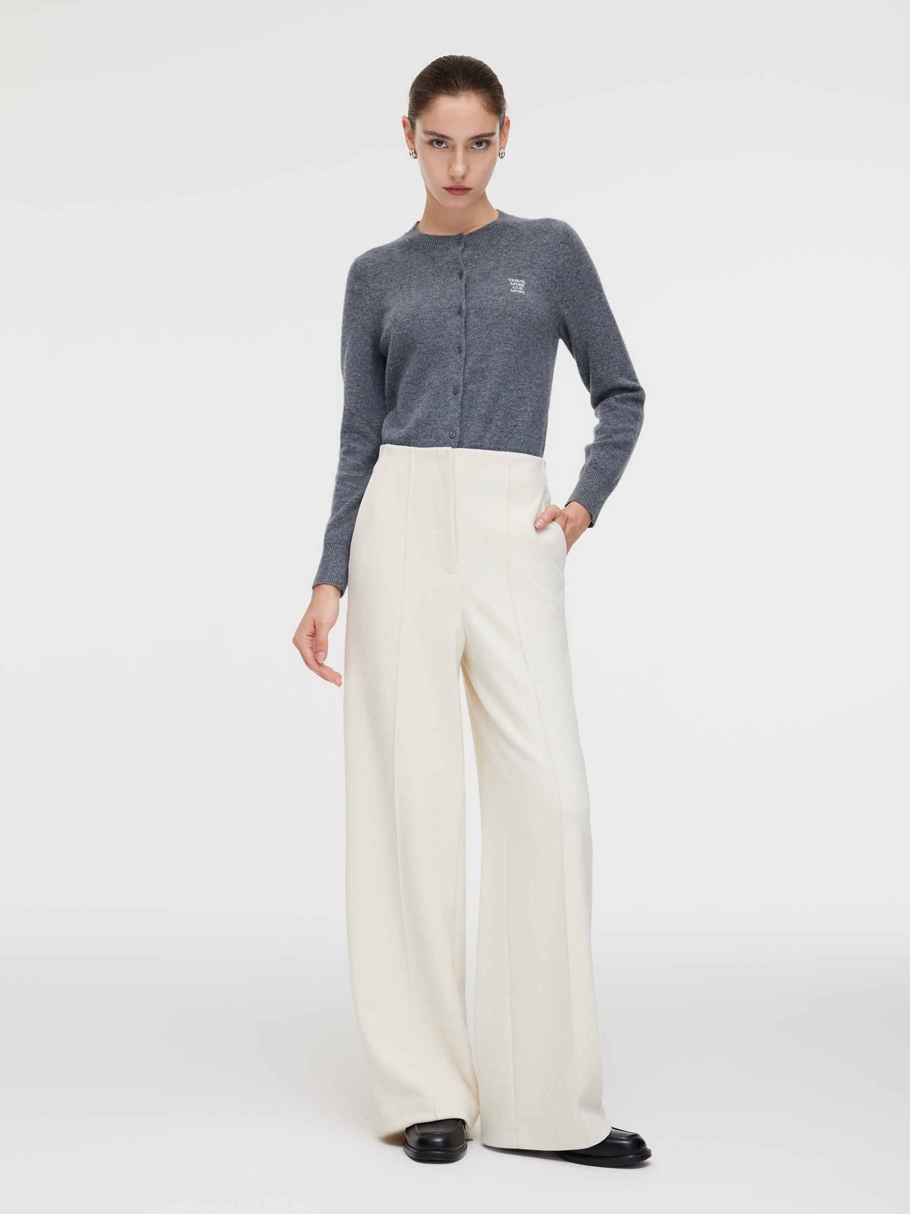High-Waisted Stretch Wide Leg Women Knit Pants GOELIA