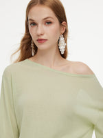Triacetate Linen Cotton Blend Boat Neck Women Lightweight Knit Top GOELIA