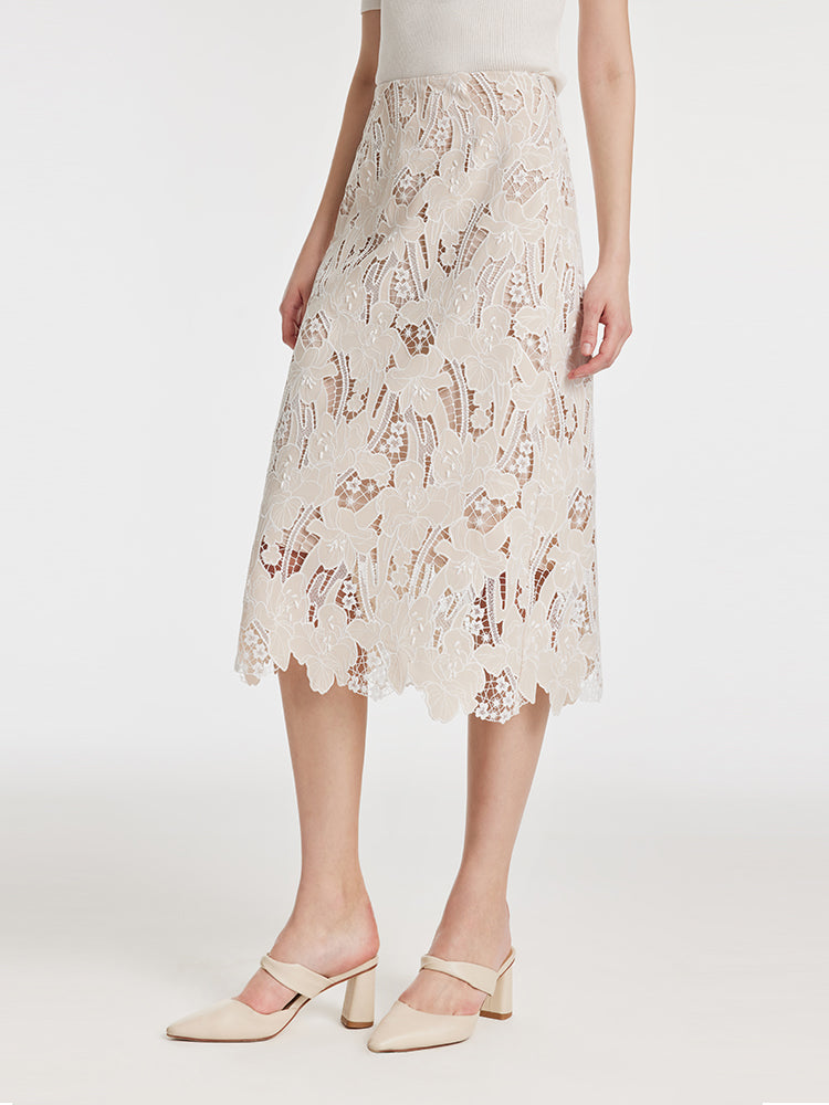Lace Floral-Shaped Openwork Slit Women Half Skirt GOELIA