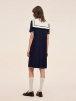 Tencel Blend Women Knit Mini Dress With Detachable Sailor Collar GOELIA