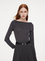 Lyocell Blend Boat Neck Women Mock Layered Maxi Dress With Belt GOELIA